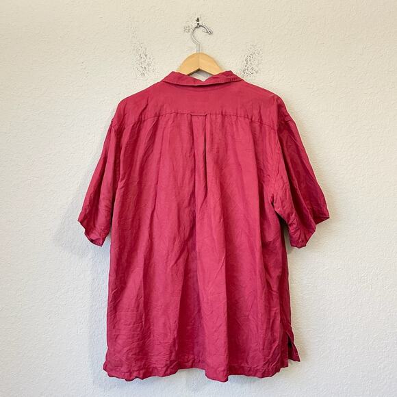 VTG POLO RALPH LAUREN Caldwell Shirt Red Silk Blend Loop Collar Camp - Picture 2 of 7